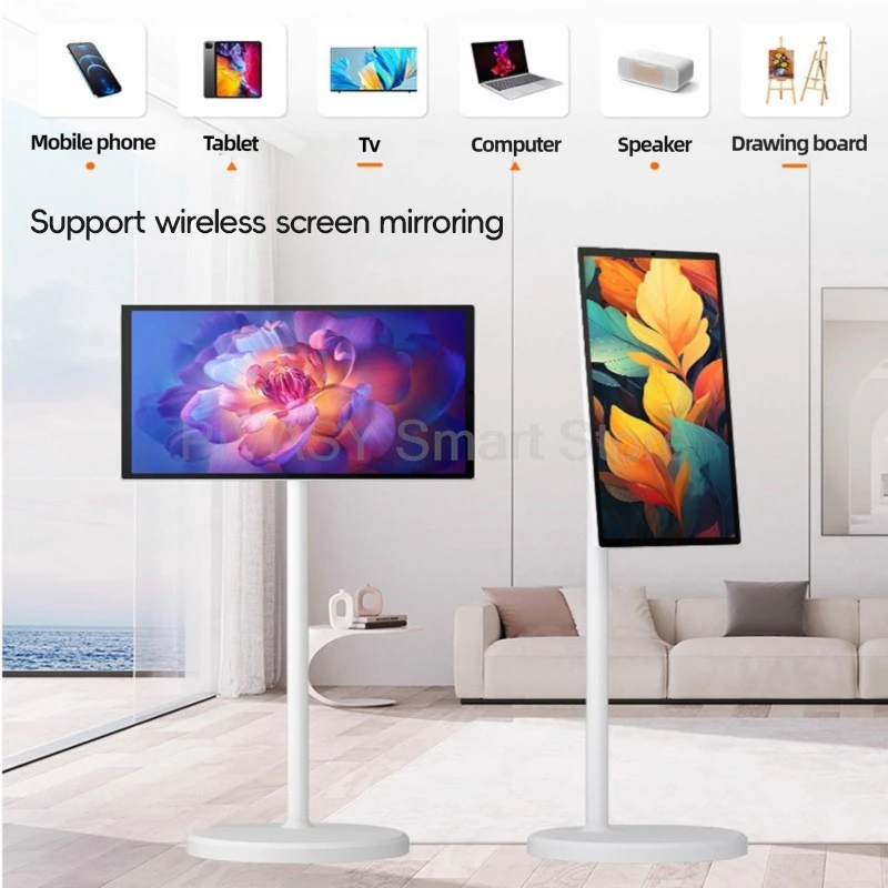 

21,5 24-дюймовый сенсорный экран Smart TV Монитор Мобильная подставка Аккумулятор для фитнеса Домашний офис Беспроводное литье аудио с напольной подставкой