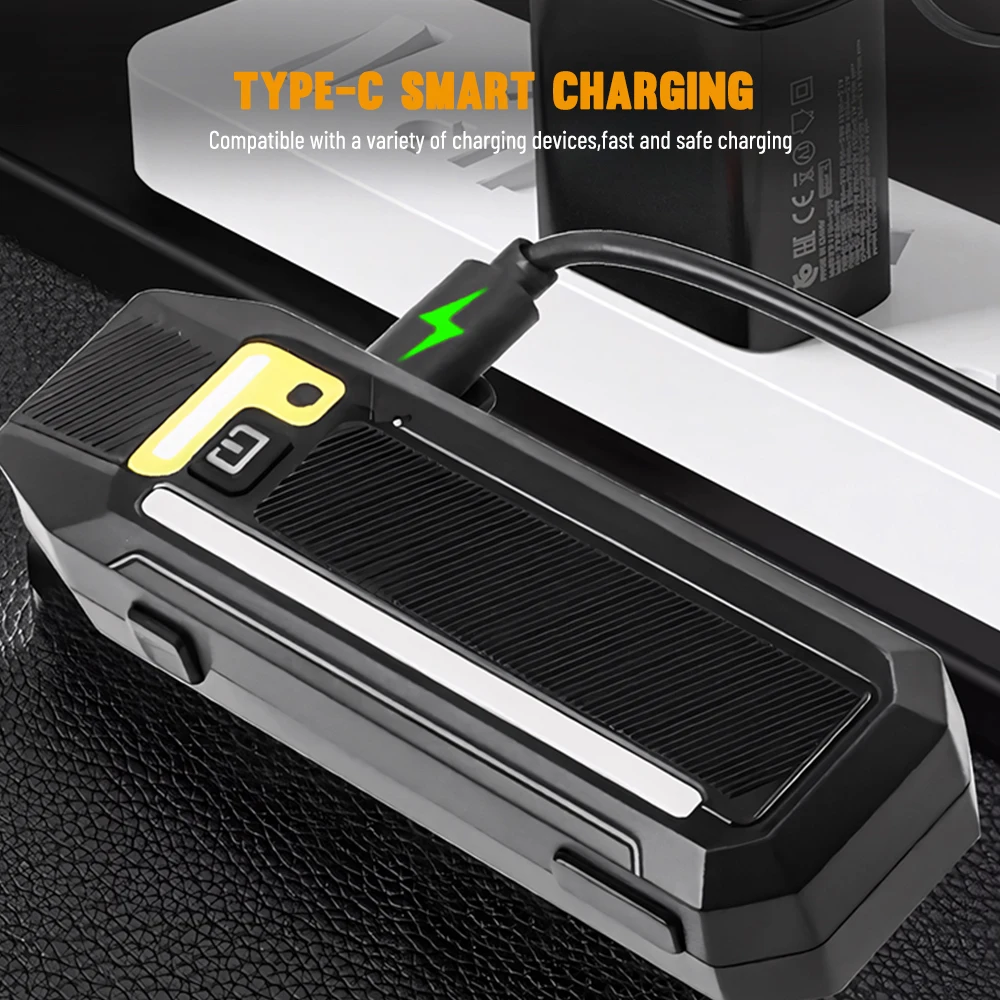 Amanfire Q07L Bicycle Light LED+RGB Rechargeable Bright Flashlight Control Horn Mini Portable Outdoor Work Light