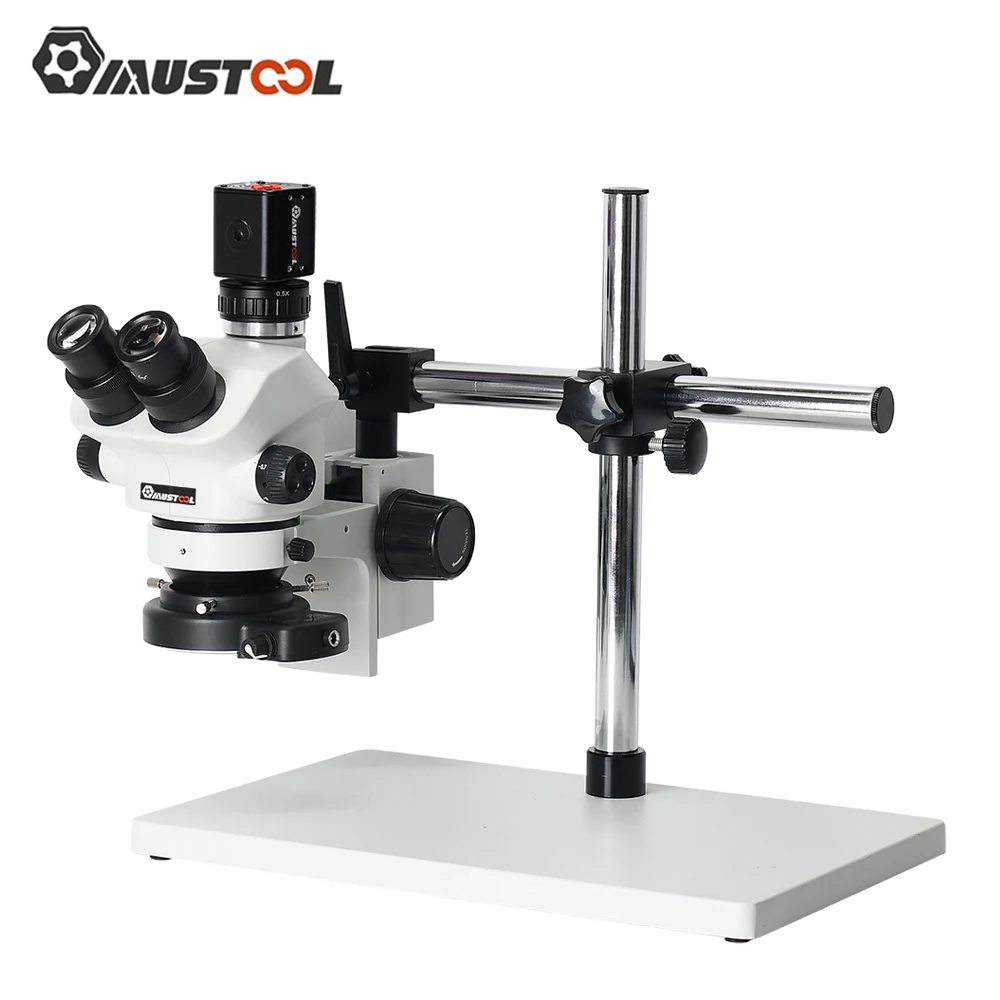 MUSTOOL 3.5X-100X Continuous Zoom Stereo Trinocular Microscope w/ 24MP 4K 1080P Video Camera CTV Adapter Barlow Lens Microscope