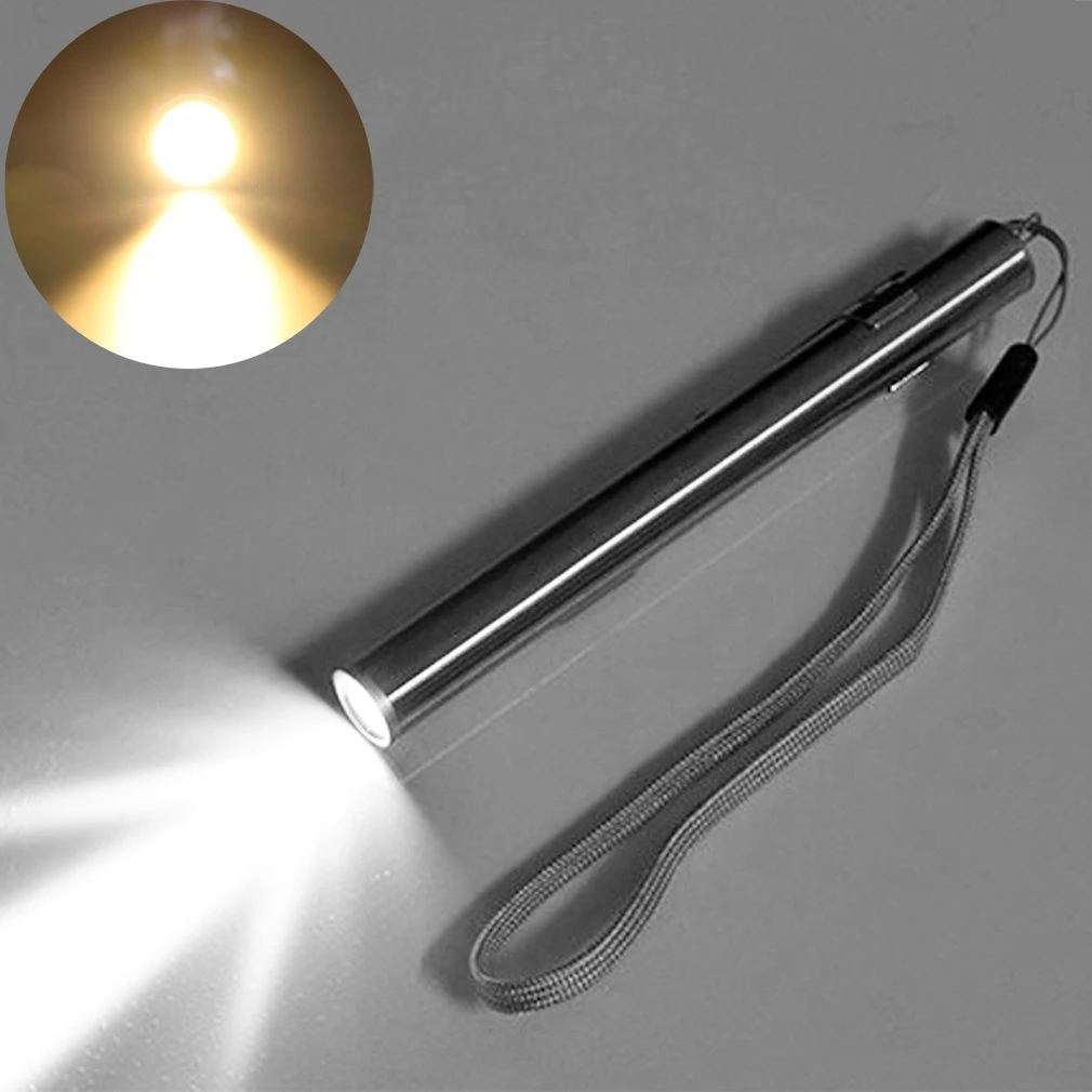 Mini Portable Medical Handy LED Pen Light Flashlight USB Rechargeable Energy-saving Hiking Torch with Stainless Steel Clip