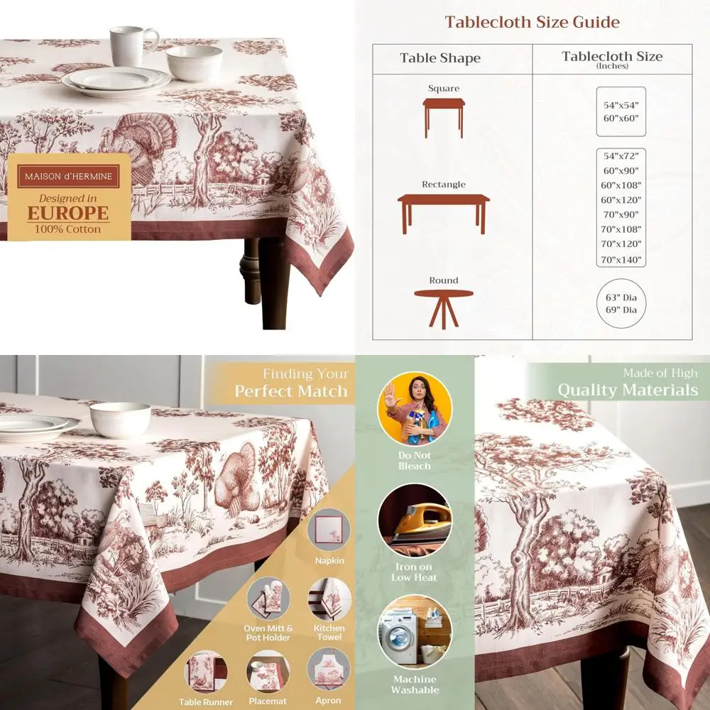 

Cotton Rectangle Tablecloth 70x120 Inches for Fall, Reusable Everyday Use, Perfect for Thanksgiving Gatherings
