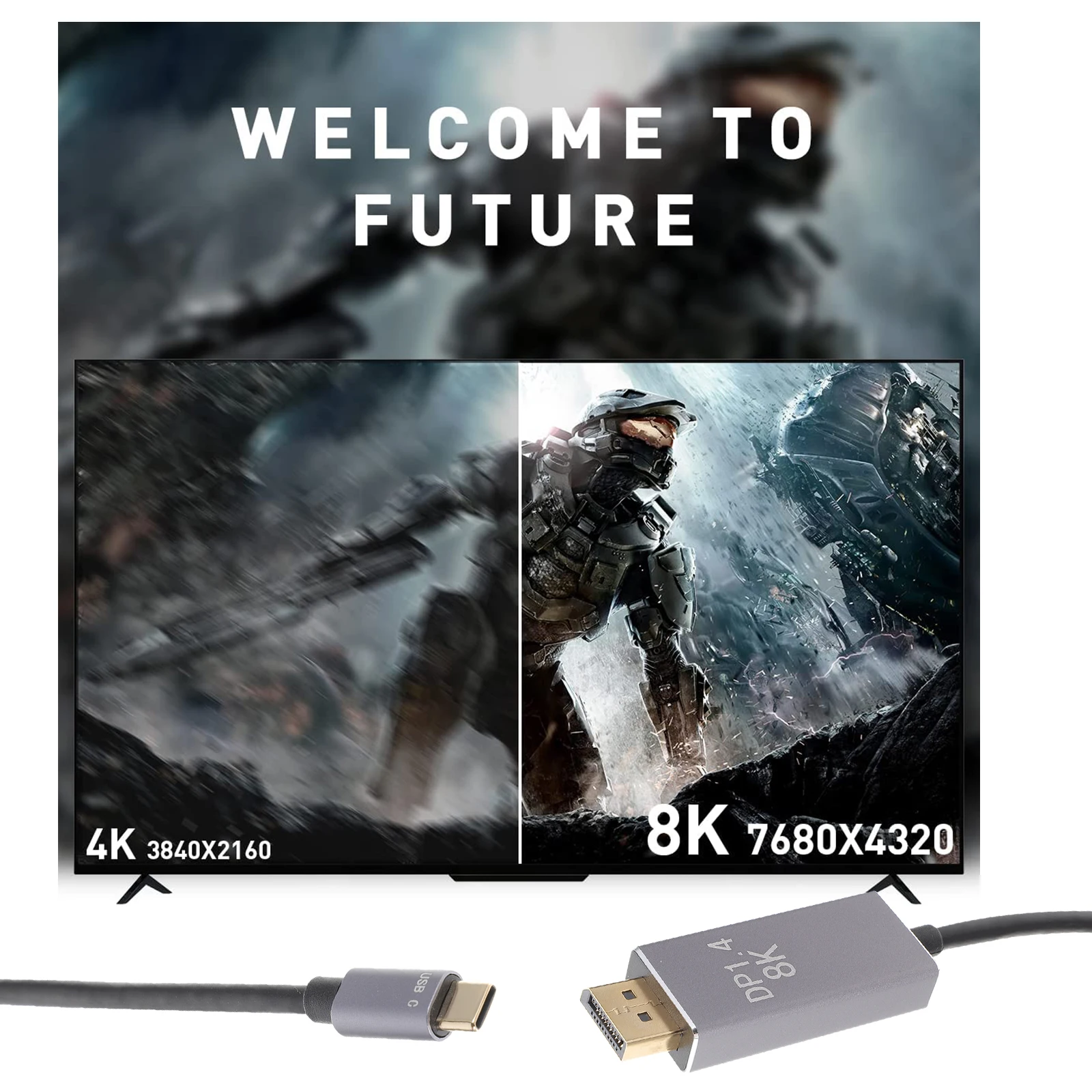 

USB C to DisplayPort Cable 1.4 Video Converter for Monitor Projector 4K x 2K 3840 x 2160 @ 60Hz Cord USB Type C