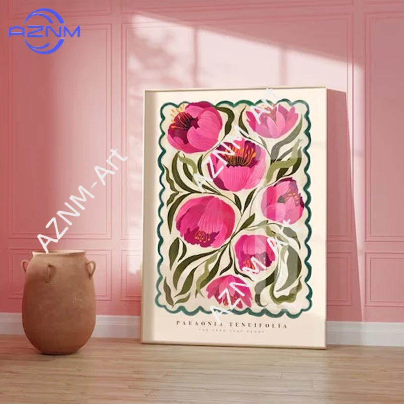 Summer Peony, Colourful Quirky Handrawn Art, Peonies, Colourful Art, Bright Colourful Art Print, Modern Art Print Canvas Poster