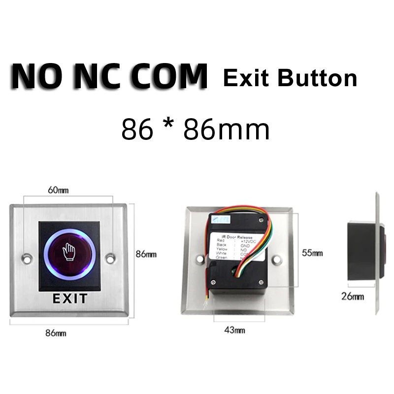 Infrared induction No Touch Exit Button Release Switch Opener NO COM NC LED Light for Door Access Control System Entry Open