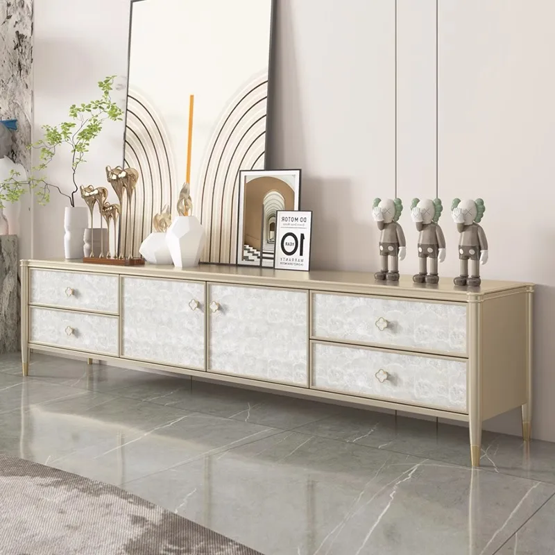 

Modern simple champagne small apartment bedroom living room locker TV cabinet coffee table combination shell American customizat