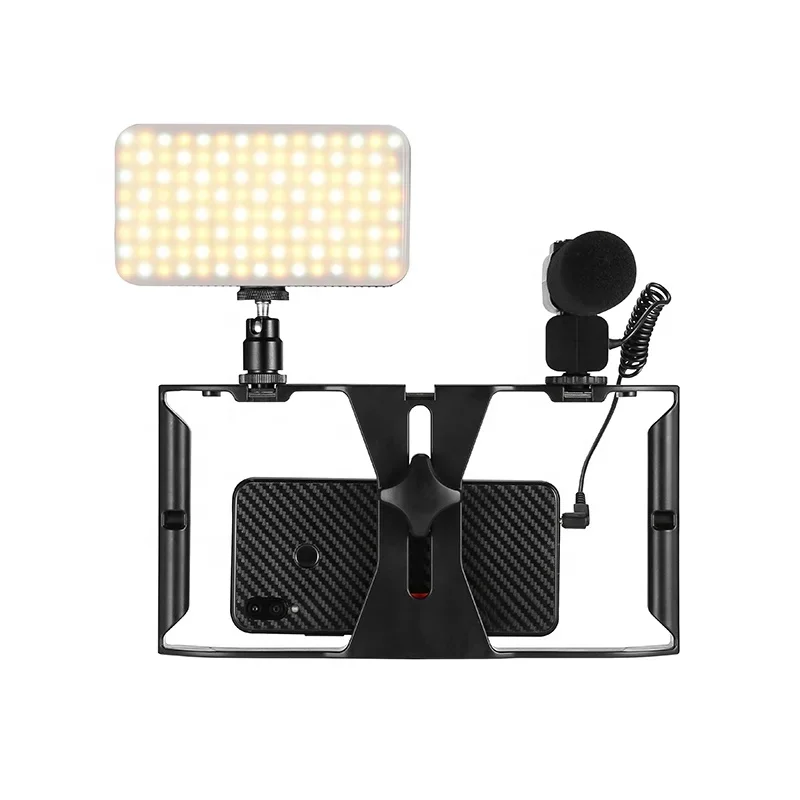 Live Broadcast Equipment Vlog Kit Mobile Phone Stabilizer Phone Mount with LED Light and Microphone for Live Streaming