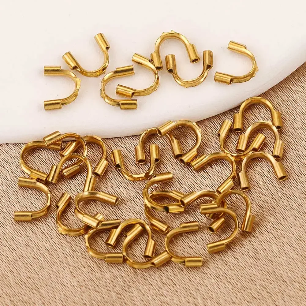 50pcs Stainless Steel Gold Color Wire Protectors Tip Clasp U Shaped Connector for DIY Necklace Bracelets Jewelry Making Material