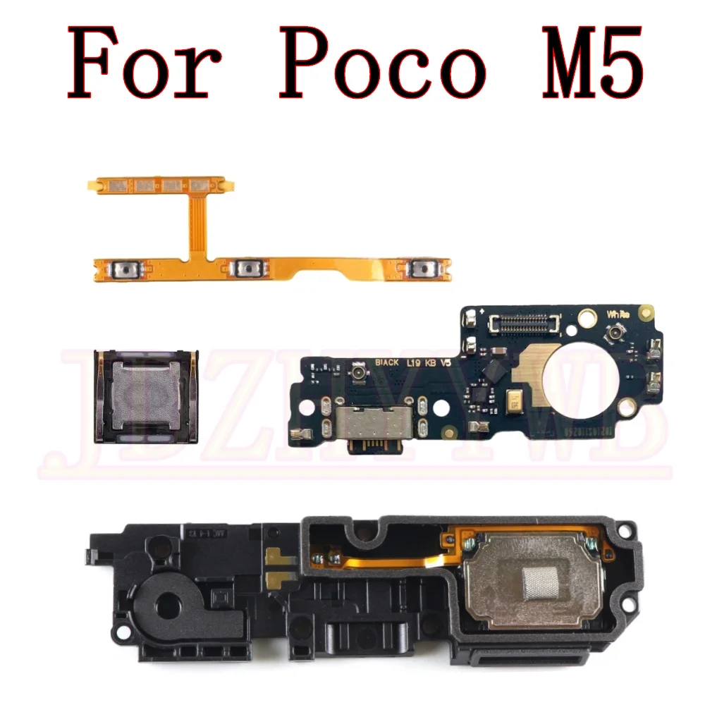 

USB-порт для зарядки, плата для Xiaomi Poco M5, динамик, громкоговоритель, звонок, зуммер, мощность, громкость, нижний гибкий кабель, детали
