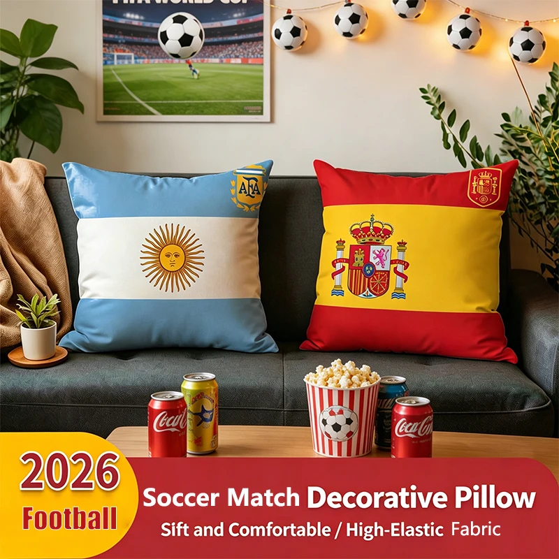 National Flags Printed Pillow Covers Spain Argentina Cotton Football 45x45 Pillow Decorative Cushion Covers for Soccer Fans