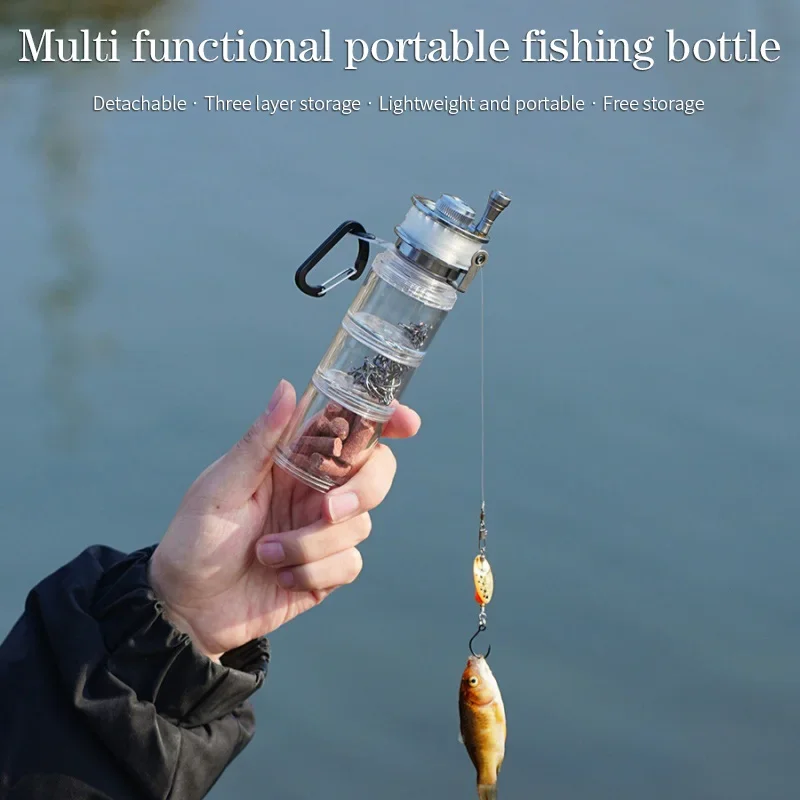 アウトドアフィッシングポータブル釣竿、餌ボトル、アウトドアフィッシングボトルキャンプ釣具用品収納ボックス釣り針