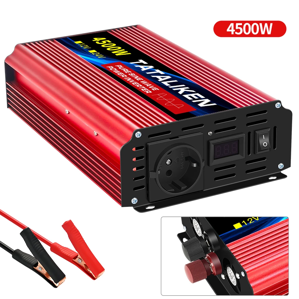 Omvormer Zuivere Sinus Omvormer 10000W DC 12V naar AC 220V/230V Converter LED Display en EU Socket