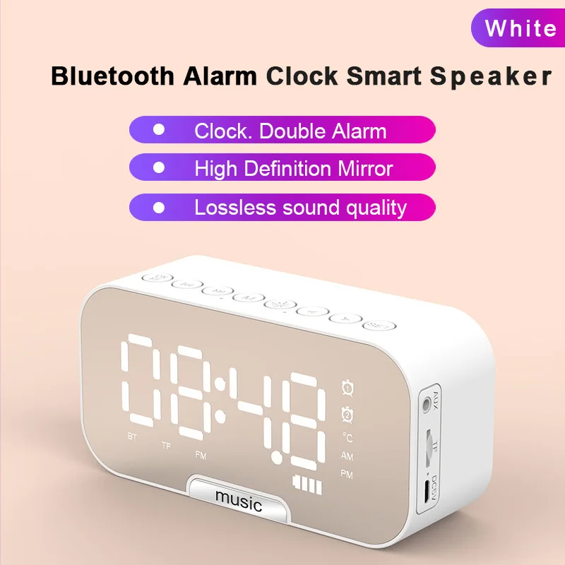 Factory Direct Sales Q5 Mirror Wireless Bluetooth Speaker Alarm Clock Mobile Phone Holder English Packaging Cross-border