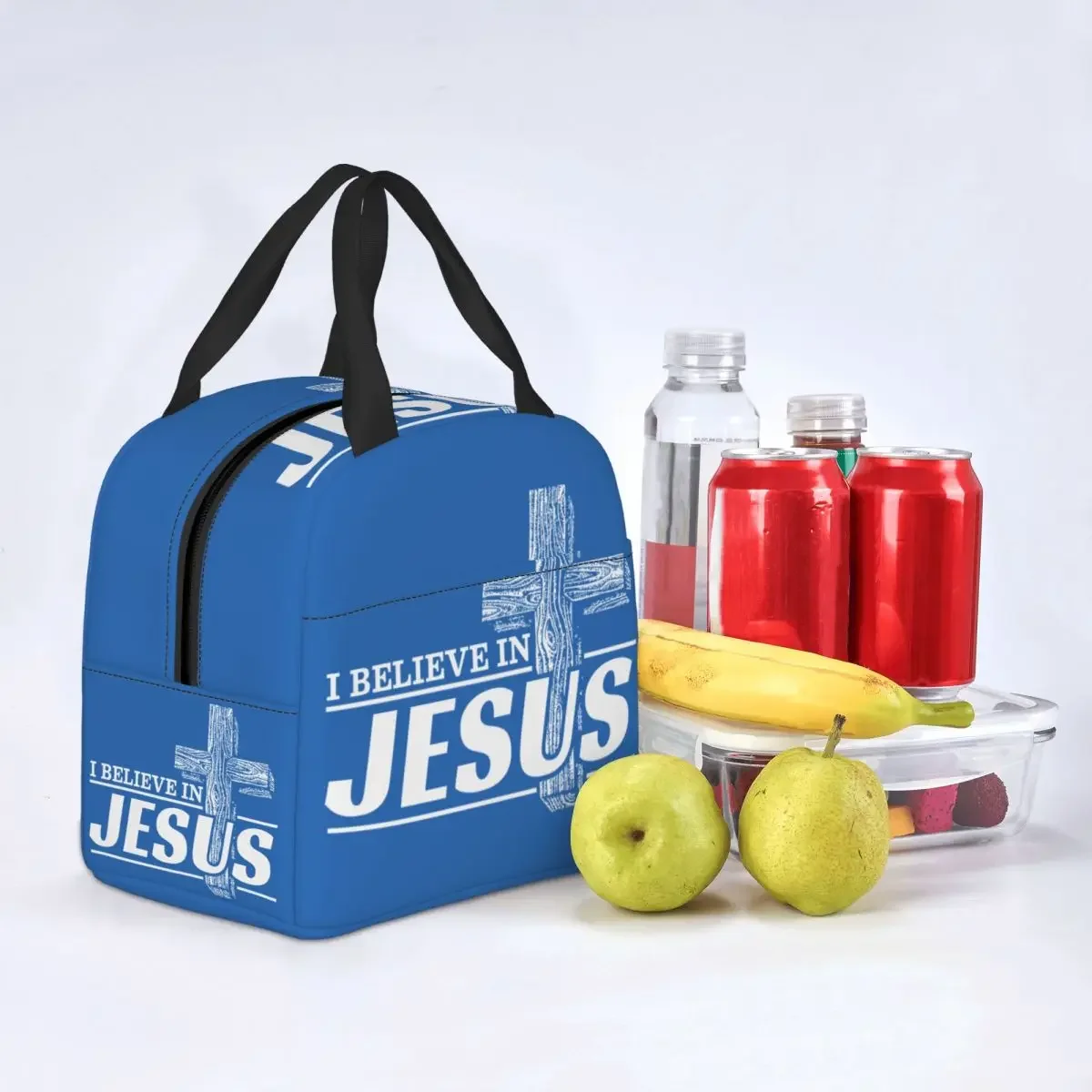 Ik geloof in Jezus Christus Lunchtas Thermische koeler Geïsoleerde Bento Box Kinderen voor vrouwen Werk School Voedsel Picknick draagtassen