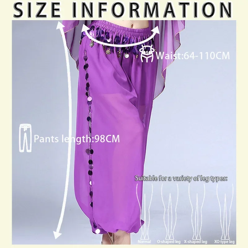 سراويل الرقص الشرقي، سراويل شيفون نسائية مطرزة بالترتر واسعة الساق، أزياء أداء الرقص الهندي اليومي للهالوين #2