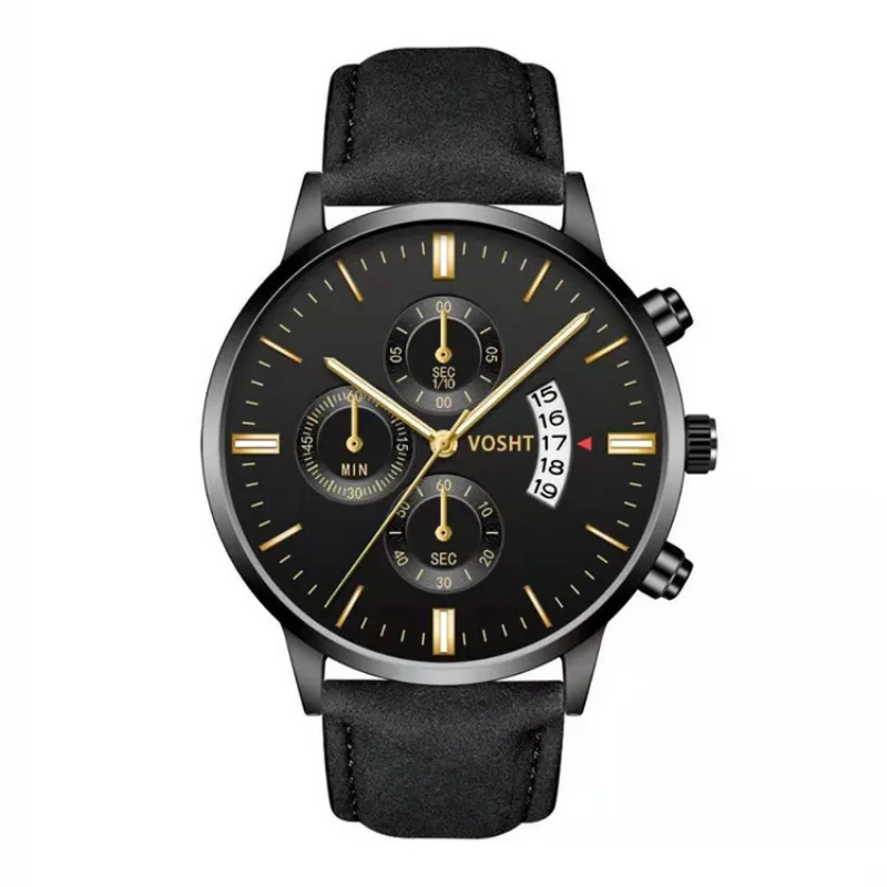 Reloj deportivo de lujo para hombre, cronógrafo de cuarzo con correa de cuero, estilo militar, informal, a la moda, con calendario