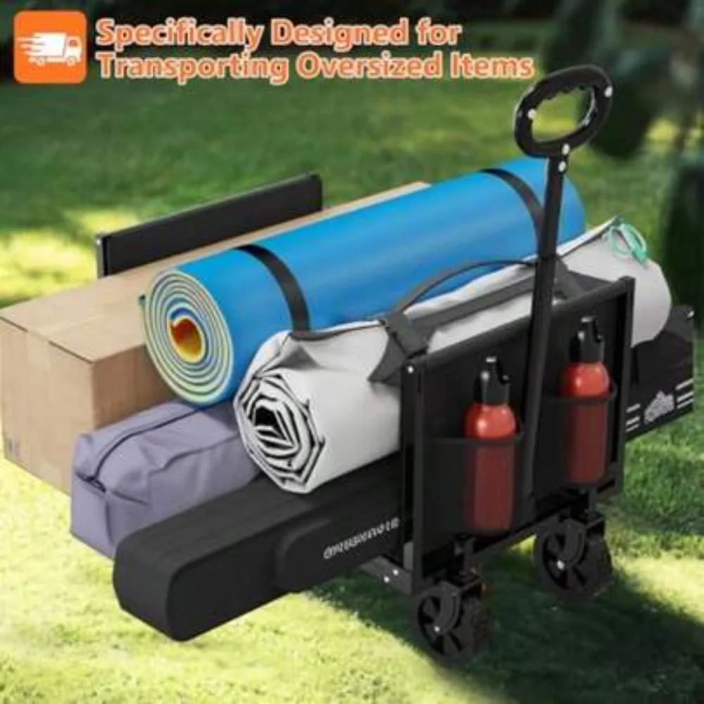 Foldable Wagon Cart 3 In 1 Heavy Duty Utility Cart With 360LBS Load Capacity, Removable Wheels, Adjustable Handle, Durable Steel Frame, Compact Folding Design, Lightweight Portable Rolling Cart For Camping Shopping Beach Garden Sports Outdoor Travel
