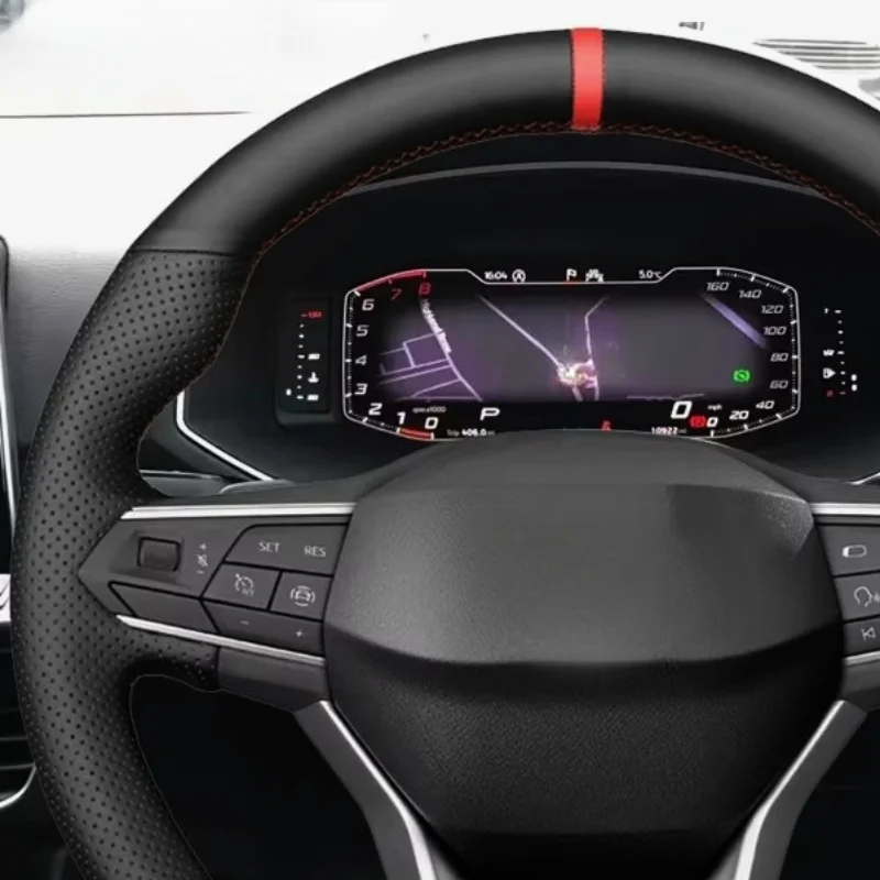 For SEAT Leon IV Ateca Tarraco 2020-2022 Ibiza 6F Arona 2021-2022 Hand Stitched No-slip Microfiber Leather Steering Wheel Cover