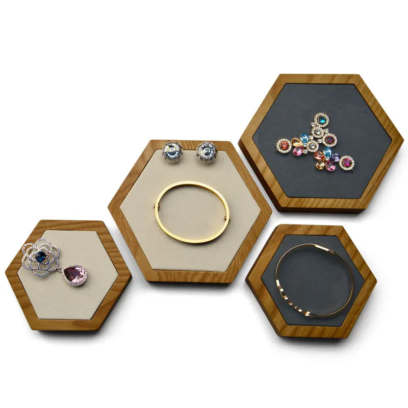 Hexagonal Solid Wood Jewelry Stand, Creative Jewelry Display & Storage Tray