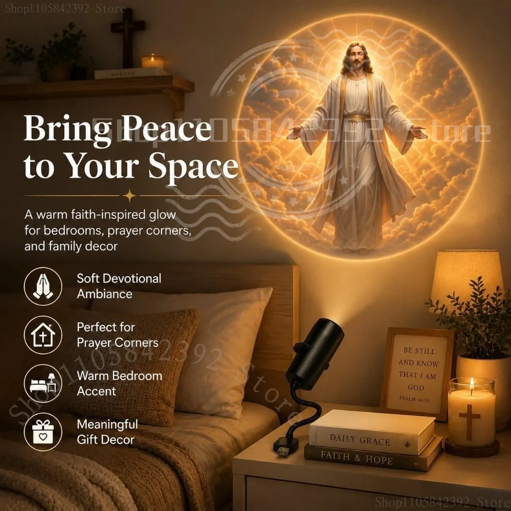 2026 Plug and Play HD USB Holy Glow Christian Jesus Light Projector Light Plug in Virgin-Mary & Jesus Night Light Projector