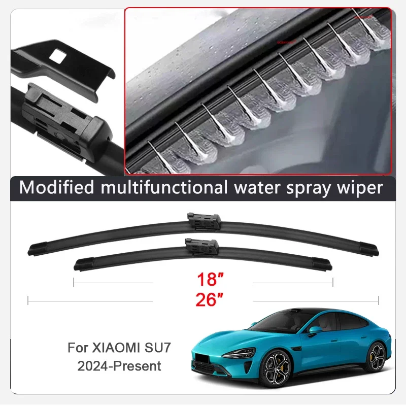 Car Modify Front Windshield Water Spray Wiper Blades Auto Wet Arm Cleaning Wiper Accessories For XIAOMI SU7 YU7 2024-Present