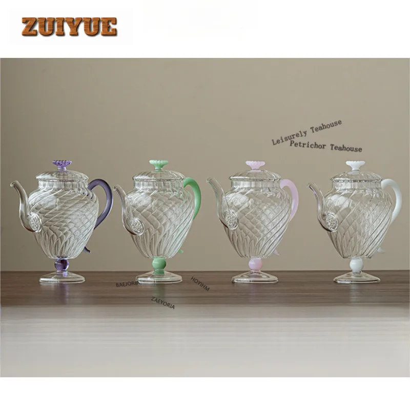 530ml High Borosilicate Glass High Foot Teapot Boutique Tea Infuser Pot Tea Soaking Kettle with Ball Hole Chinese Tea Set craft