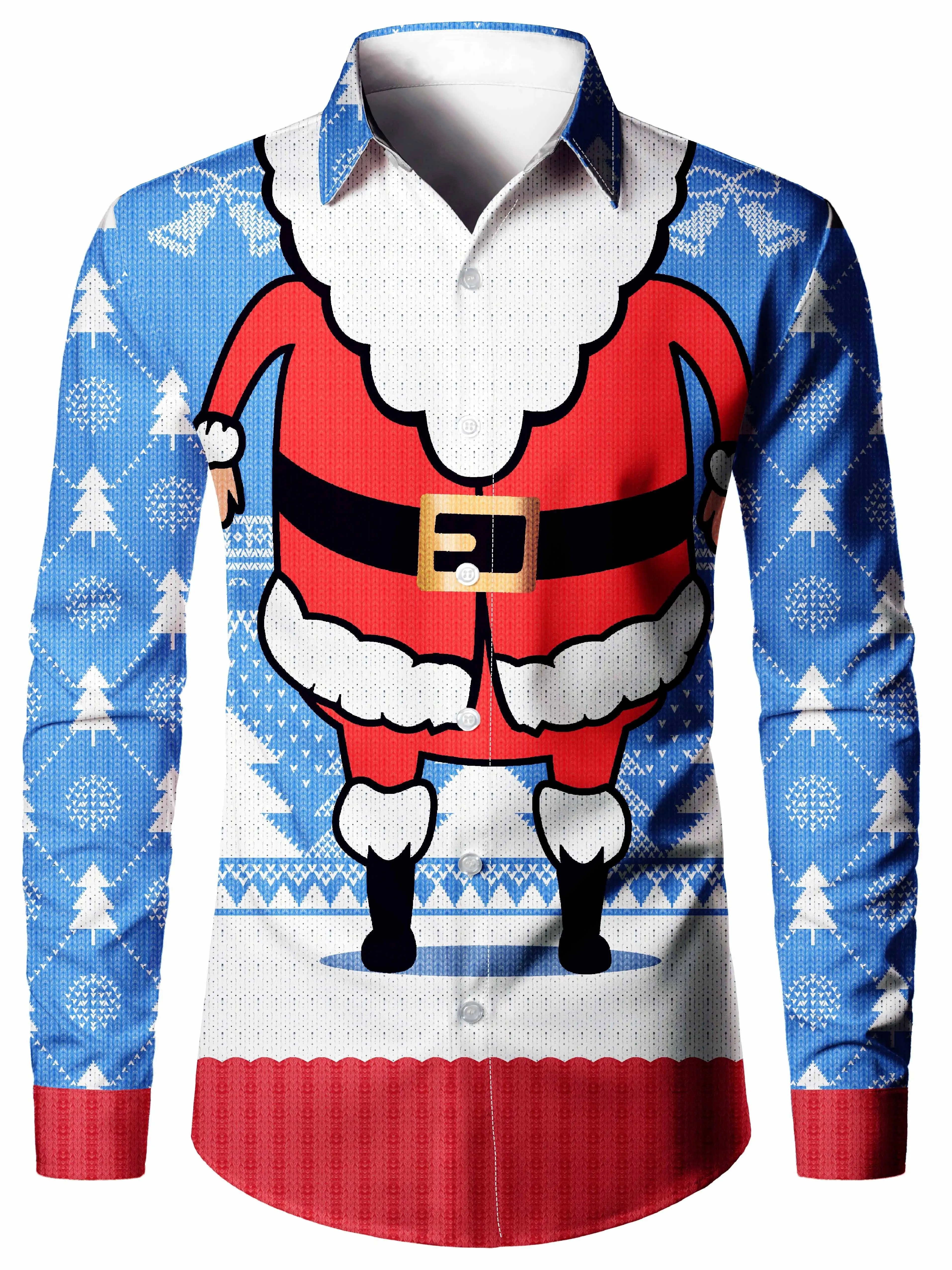 

Christmas Santa Claus Pattern Men's Shirt Tops Lapel Long Sleeve Closure Men's Casual Shirts Men's Daily Vacation Streetwear