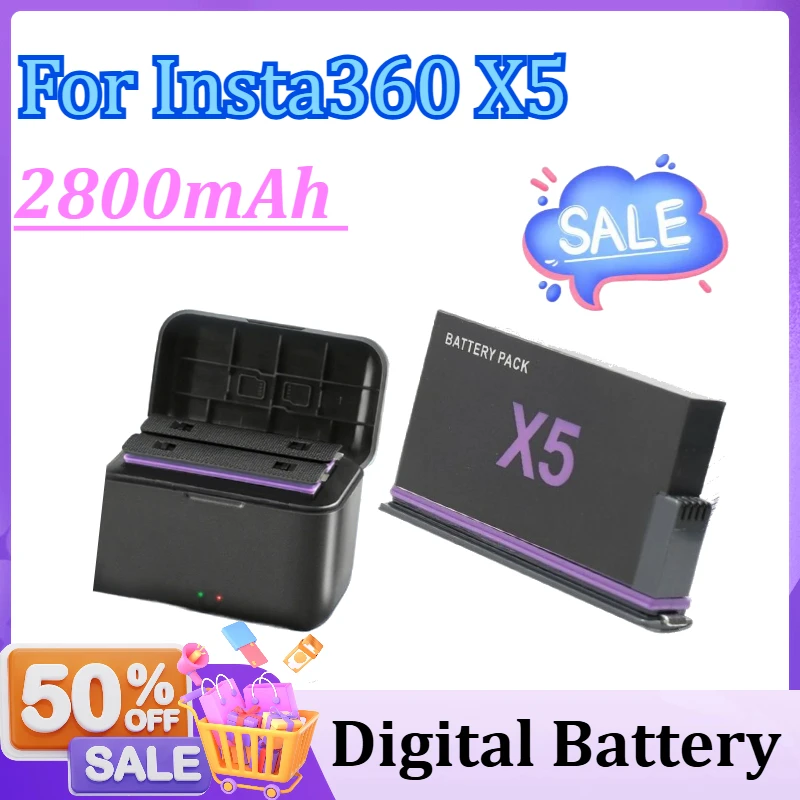 

2800mAh for Insta360 X5 Replacement Battery / Fast Charger box for Insta 360 X5 Action Camera Accessories