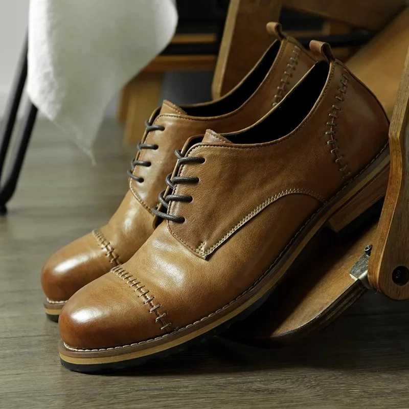 

Мужская рабочая официальная обувь из натуральной кожи в американском стиле ретро, удобная мужская кожаная обувь дерби из воловьей кожи, свадебная повседневная кожаная обувь