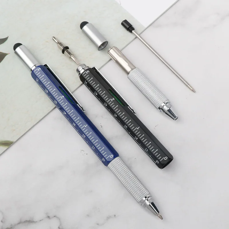 Stylo à bille multifonction avec outil de détermination moderne, règle technique, tournevis, stylet à écran tactile, niveau à bulle, mesure, 8 pièces