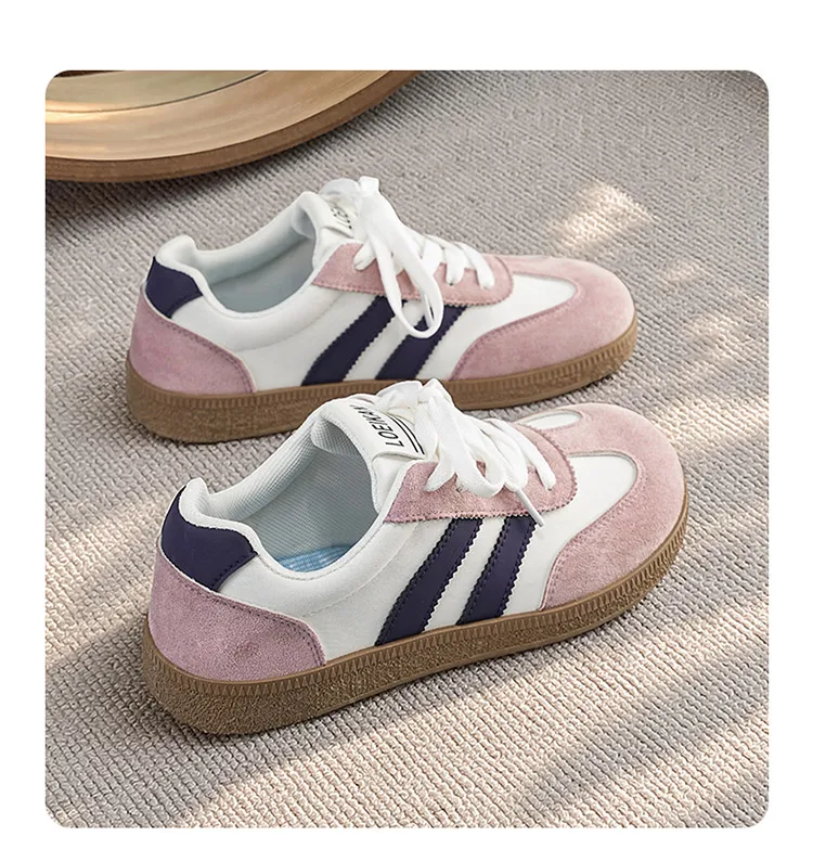 Damen Retro-Streifen-Sneaker mit Gummisohle, Schnürung, flache Schuhe, modische, vielseitige Freizeitschuhe zum Gehen für den täglichen Gebrauch – Detail 18