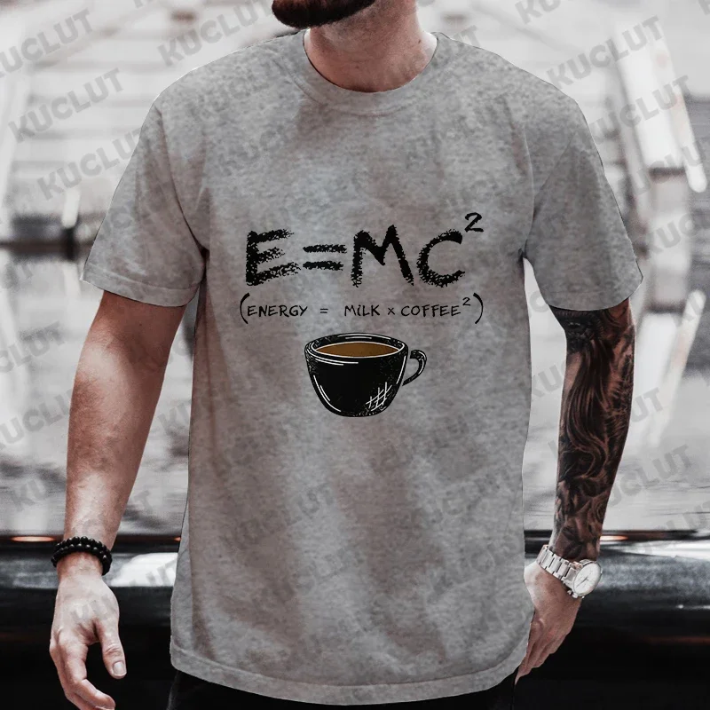 Energia = mleko + kawa drukowanie męska koszulka Casual oddychające topy zabawna grafika luźne koszulki koszule męskie Streetwear t-shirty oversize