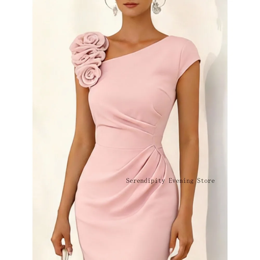 Vestidos de Noche Rosa Personalizados con Flores 3D para Madres de Novia 2026, Vestido Midi Asimétrico con Volantes para Mujer, Vestidos de Fiesta y Gala
