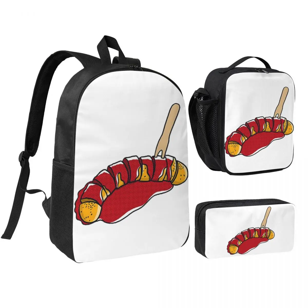 

Currywurst Pure Backpack Student BookBag School Bag Shoulder Bags 3ps Insulated Lunch Bag Pencil Case