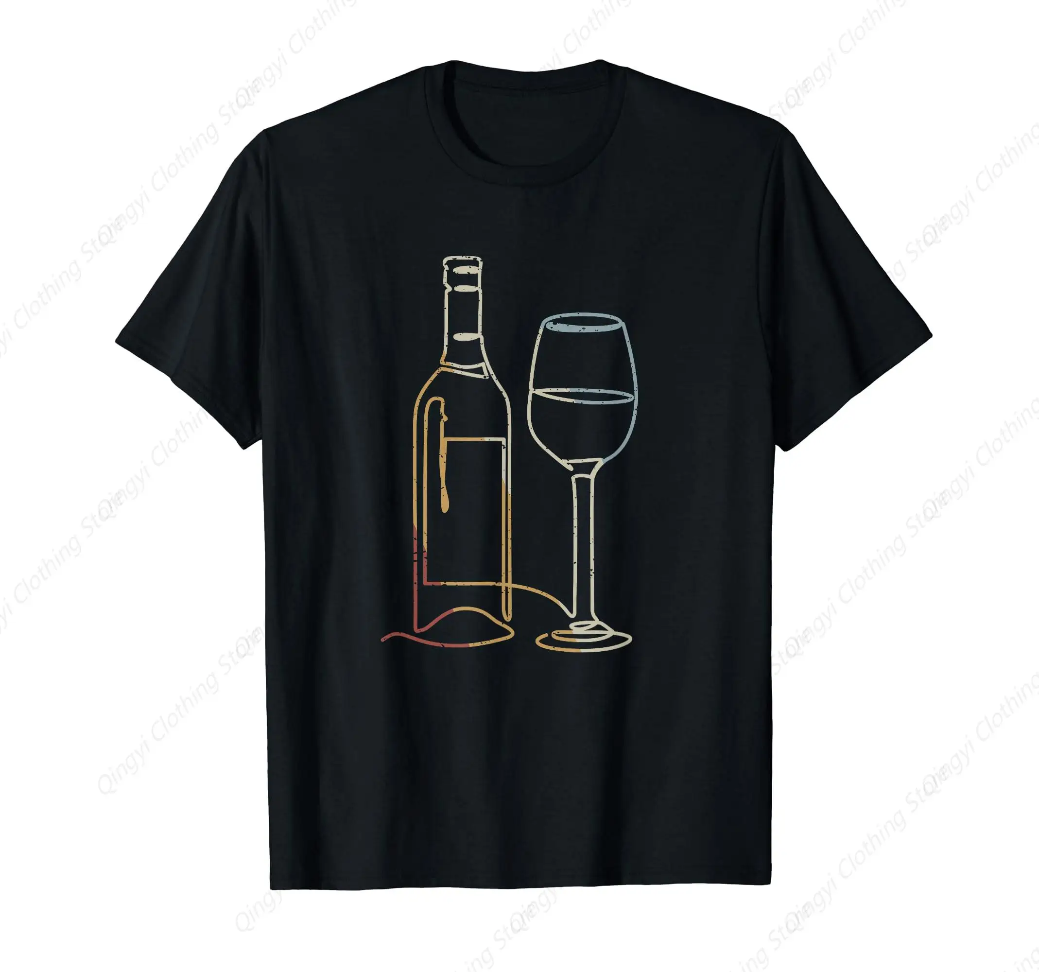 Wine Bottle Glass Line Art Retro Style Vintage T-Shirt