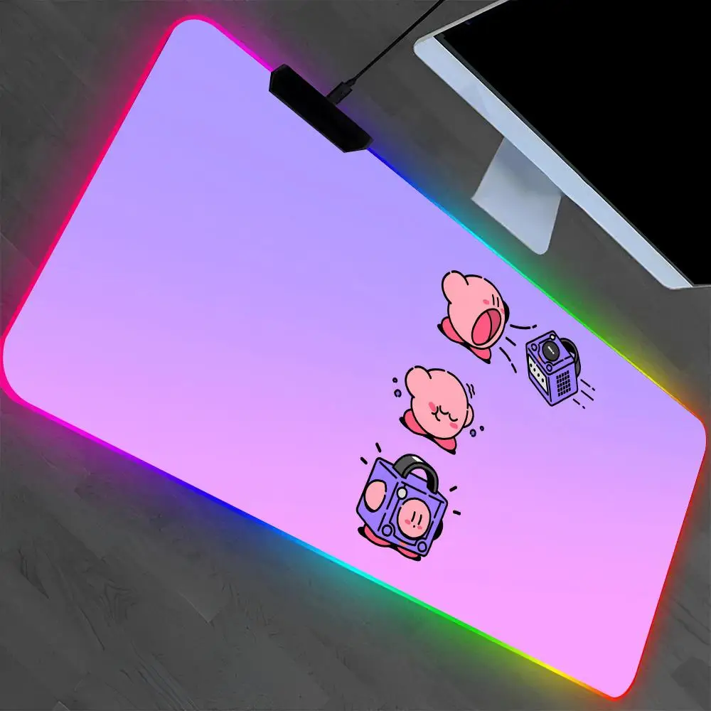 Kawaii อุปกรณ์เสริมสําหรับเล่นเกมสีชมพู Writing Pad น่ารัก K-Kirbys เมาส์ Pad เกม RGB PC Gamer เด็กเช่น PS5 คีย์บอร์ด LED เรืองแสง