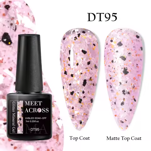 MEET ACROSS 7ml Glitter Mineral Gel Nail Polish Platinum Shining Mineral Sequins Soak Off UV Nail Art Semi Permanent Manicure
