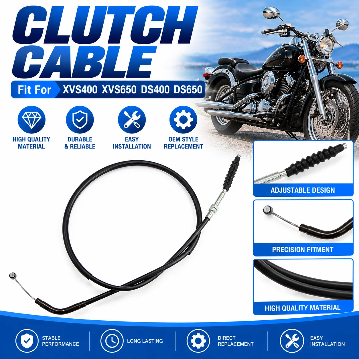 Fit For YAMAHA Dragstar Vstar V-Star 400 650 XVS650 XVS400 DS400 DS650 1998 - 2012 Motorcycle Clutch Lever Cable Line Wire