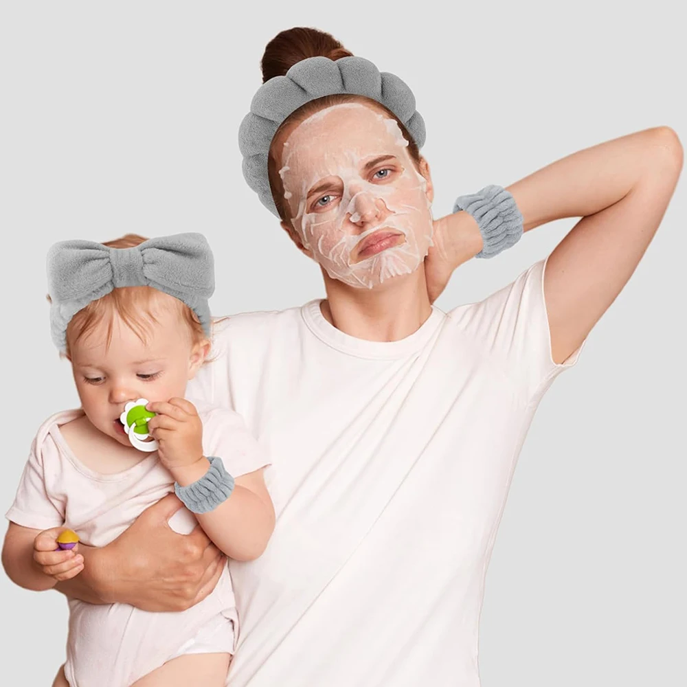 3ชิ้นแต่งหน้าคาดศีรษะชุดล้างหน้าH Eadbandsสายรัดข้อมือเครื่องมือสําหรับผู้หญิงสปาล้างใบหน้าดูแลผิววงผมอุปกรณ์เสริม