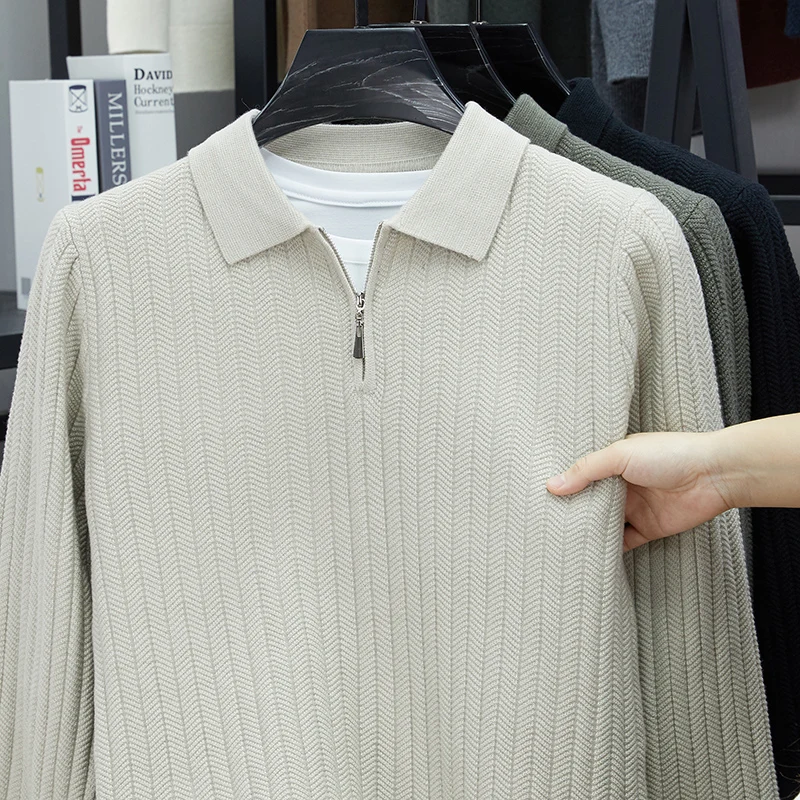الخريف والربيع جديد الرجال تريكو مع بدوره إلى أسفل طوق طويلة الأكمام القديمة المال نمط سترة قميص بولو قاعدة طبقة قميص #4