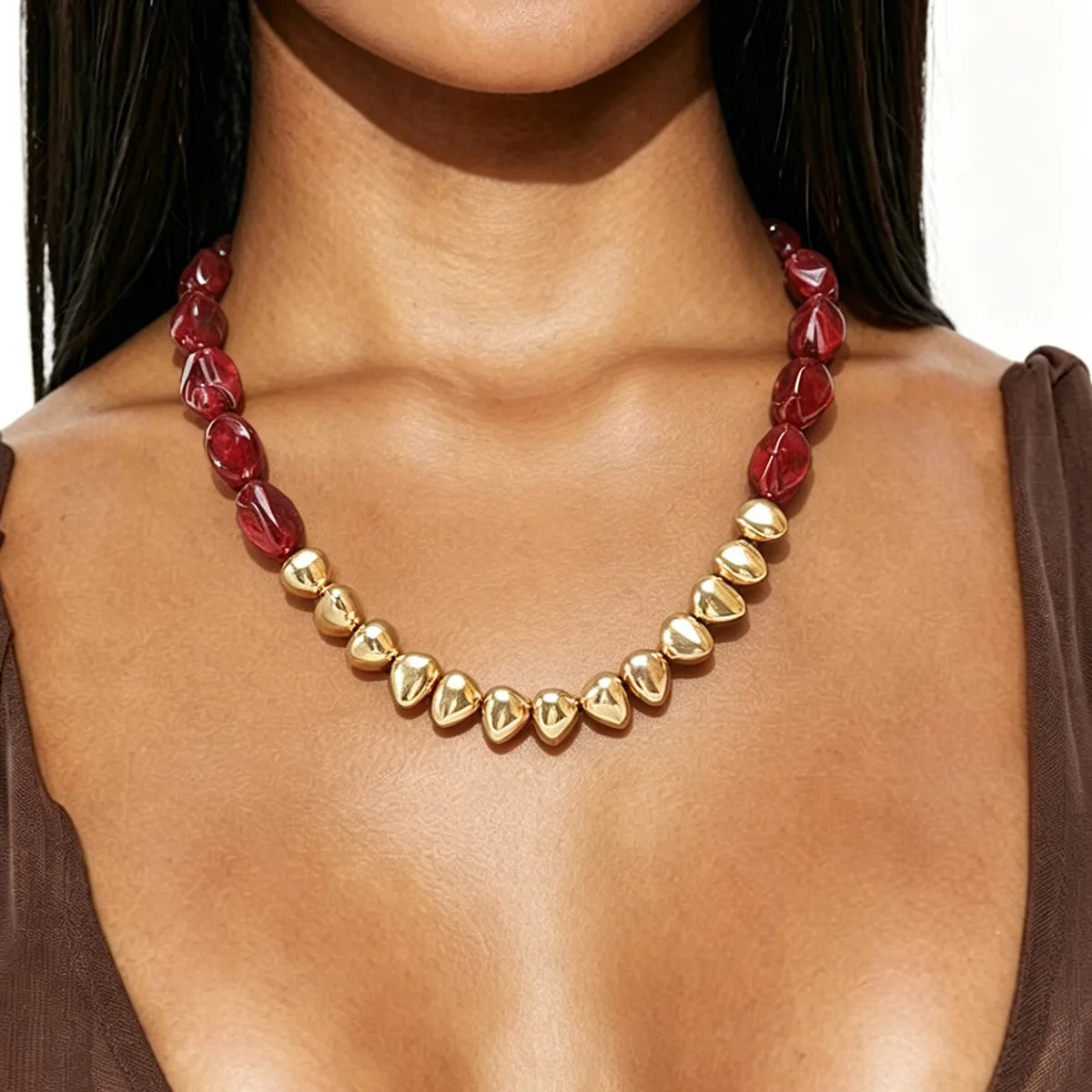 N13848 Fashion Geometric Irregular Acrylic CCB Beaded Necklace Color Matching Resin Clavicle Chain Jewelry