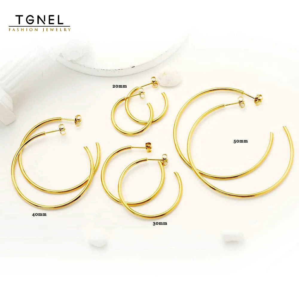 TGNEL TA2 Pure Titanium Hoop Earrings Open C Titanium Hoops for Women 9mm-50mm Small/Big Lightweight Round Hypoallergenic