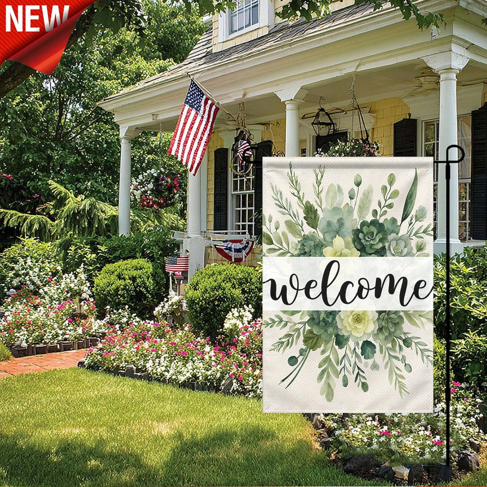 

1PC, Welcome Succulent Floral Garden Flag Watercolor Greenery Outdoor Welcome Yard Flag for Patio Lawn Decor