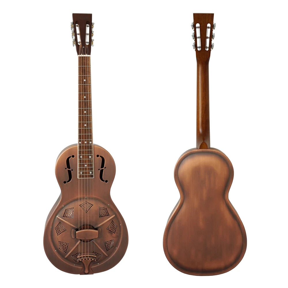 

Simomusik Red Rust Bell Brass Body Blues Slide Parlour Resonator Guitar with Guitar Case and Guitar Strap