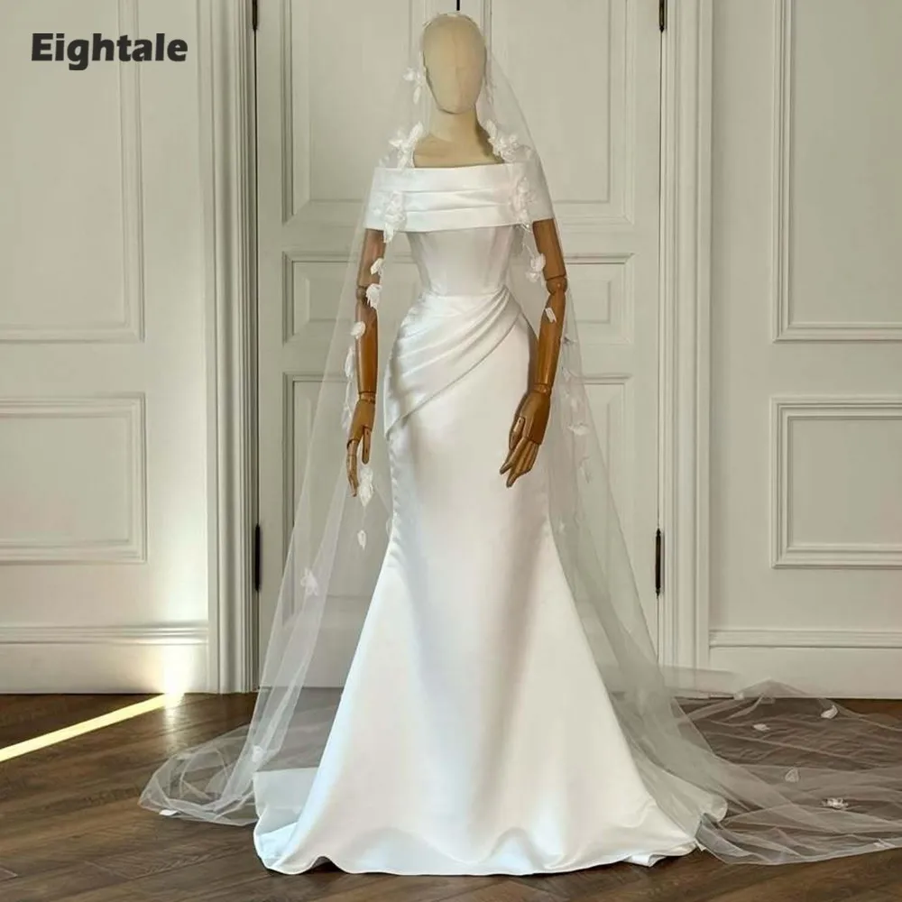 Vestido de novia árabe de Eightale, mangas plisadas, personalizado, blanco marfil, vestido de novia musulmán, vestido de fiesta de novia sirena