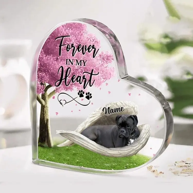 Personalized Acrylic Heart Shaped Plaque, Pet Remembrance Keepsake Desk Heart Decor, Memorial Gifts for Loss of Dog