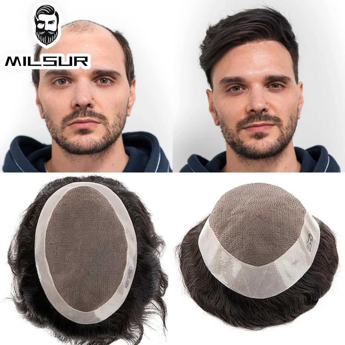 Men Wig Human Hair Toupee Fine Mono Male Wig 130% Density Durable Hair Prosthesis Toupee Men 6" Hair Replacement System For Men