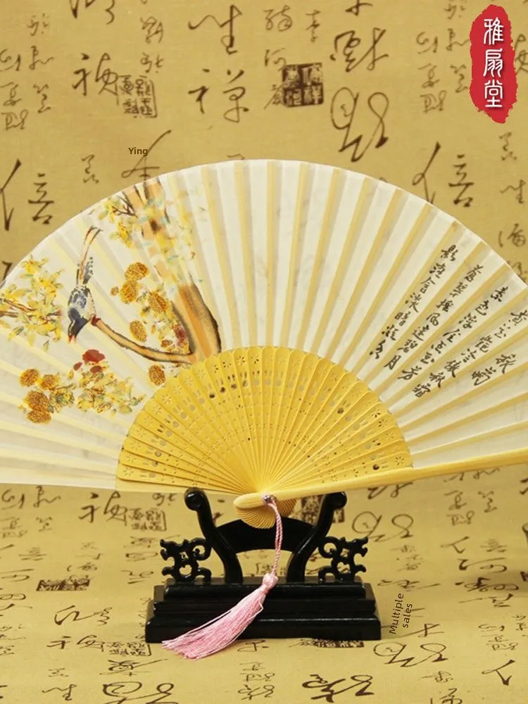 

Портативный дарой, древний китайский веер Ele Design, женский летний ручной веер, традиционная бамбуковая рамка ручной работы