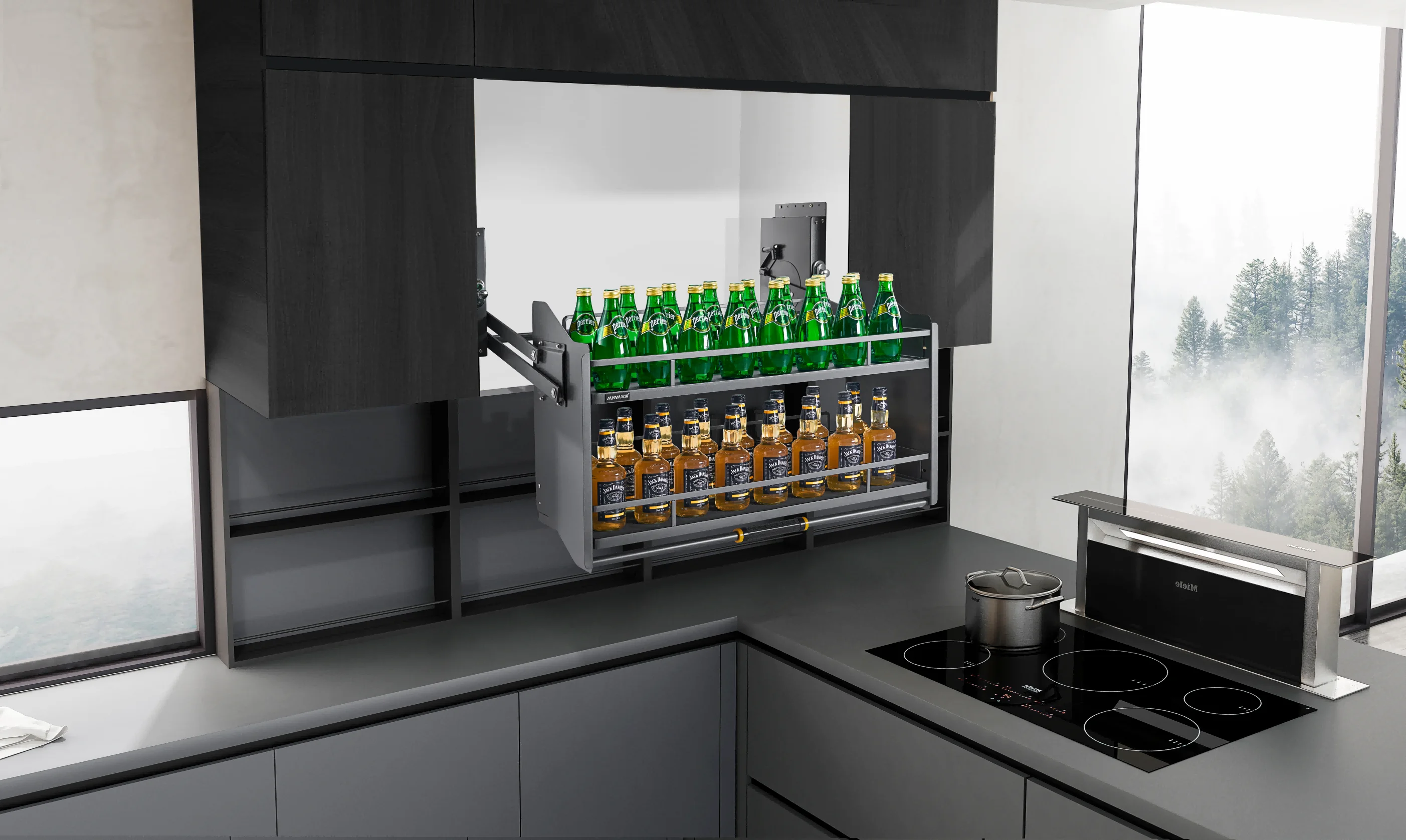 Cabinet Pull Down Lifter Basket Kitchen Accessories Platform Pull Out Lift Glass Basket Pull Down Elevator Lifting Basket