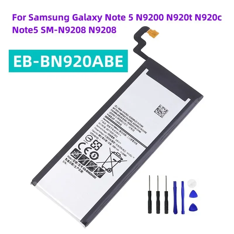 

EB-BN920ABE 3000mAh Battery For Galaxy Note 5 N9200 N920T N920C N920P Note5 SM-N9208 Mobile Phone +Tools
