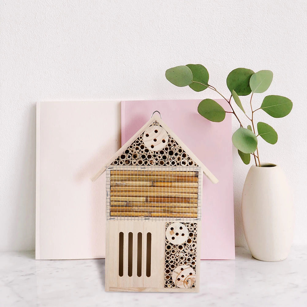 

2pcs Wooden Bee Cabin Hanging Insect House For Garden Outdoor Wall Mount Beetle Nest Kids Observation Hut Decor Pollinator